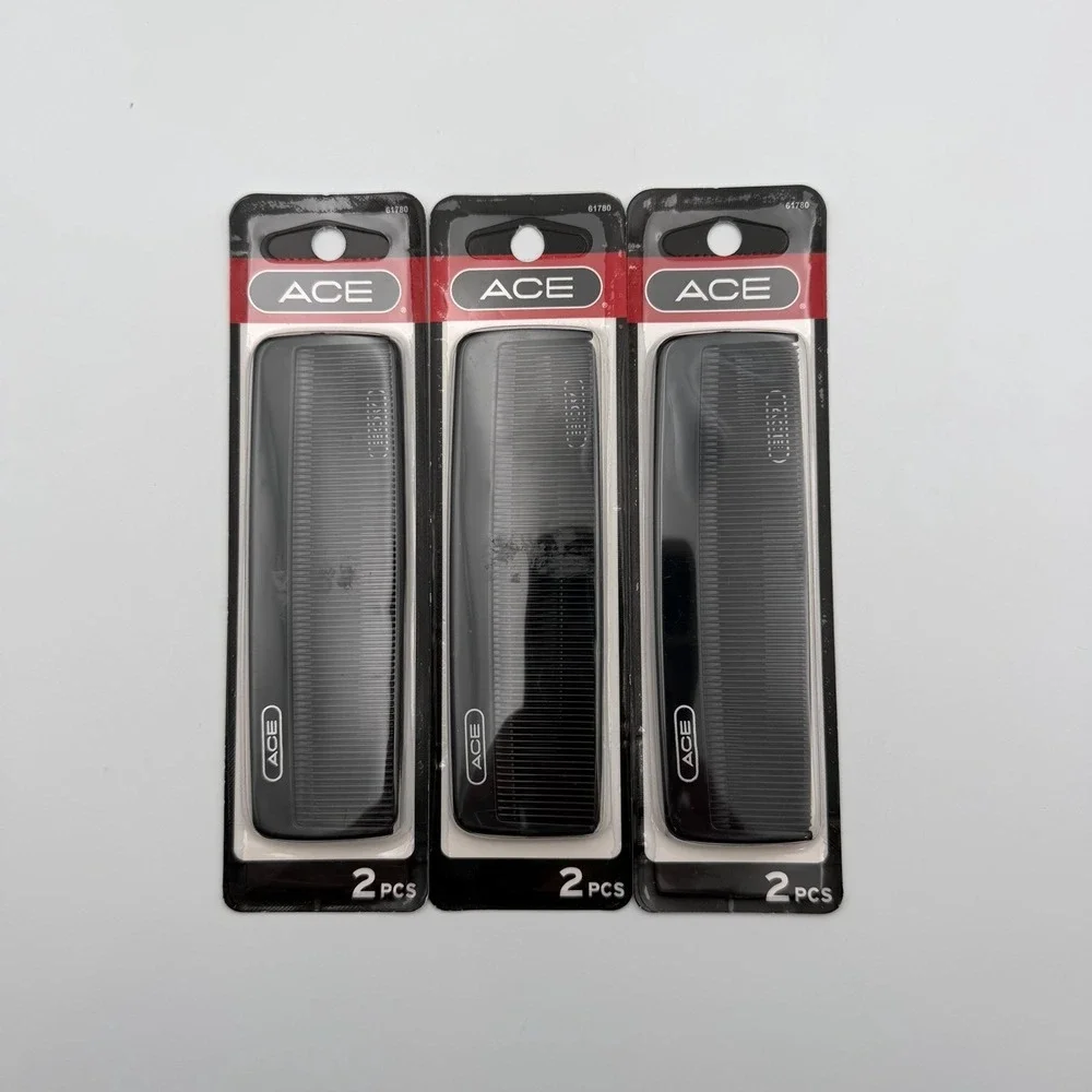 (3) Genuine ACE Men's Black Hard Rubber Pocket Comb 2 Pack 61780